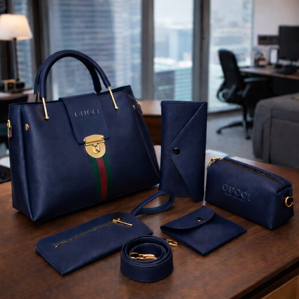 Stylish Girl's Rexine Hand Bag Set - 5 Pcs in Vibrant Colors