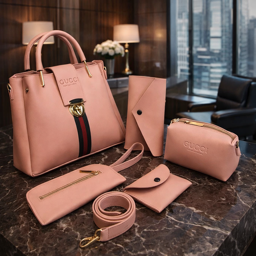 Stylish Girl's Rexine Hand Bag Set - 5 Pcs in Vibrant Colors