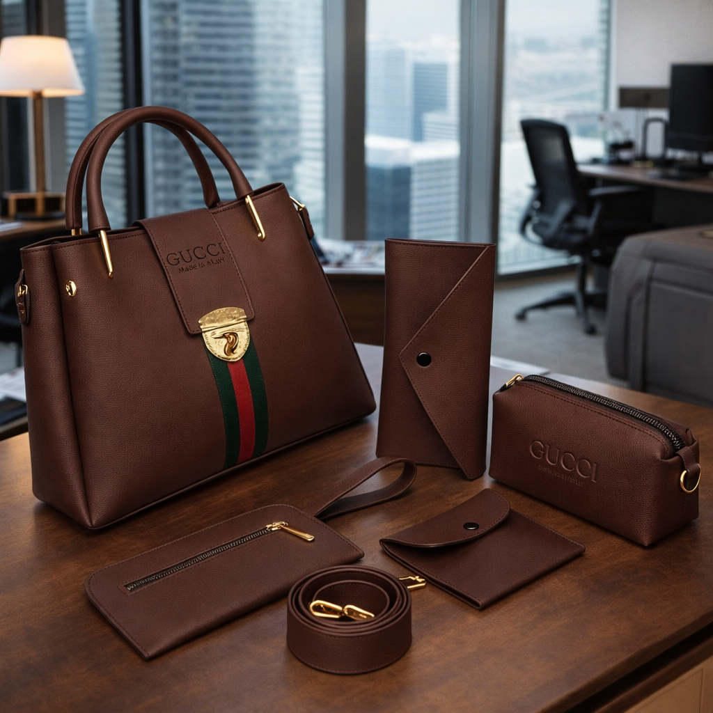 Stylish Girl's Rexine Hand Bag Set - 5 Pcs in Vibrant Colors