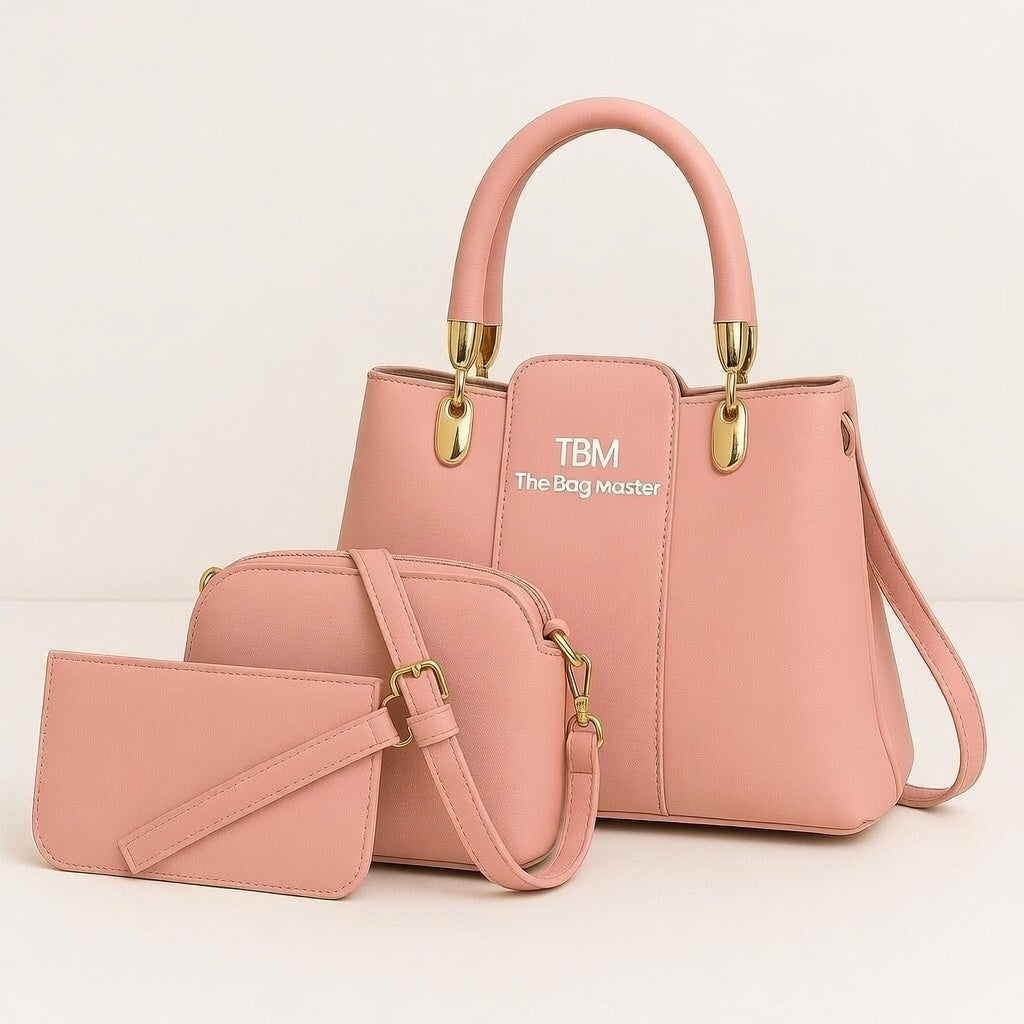 3 Pcs Girl's Rexine Hand Bag Set - Stylish & Versatile