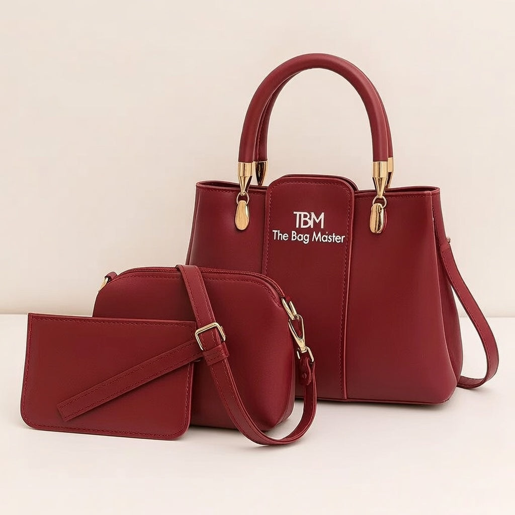 3 Pcs Girl's Rexine Hand Bag Set - Stylish & Versatile