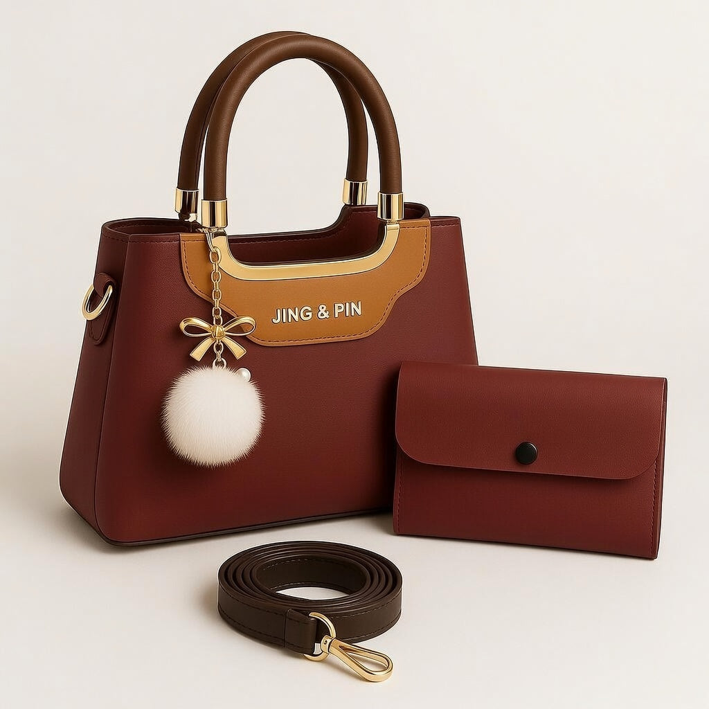 Girl's Leather Plain Hand Bag Set