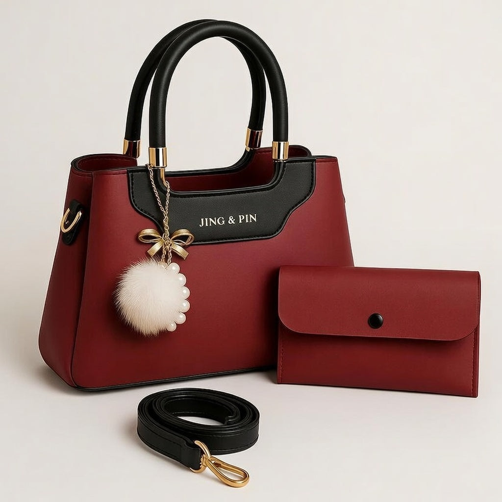 Girl's Leather Plain Hand Bag Set