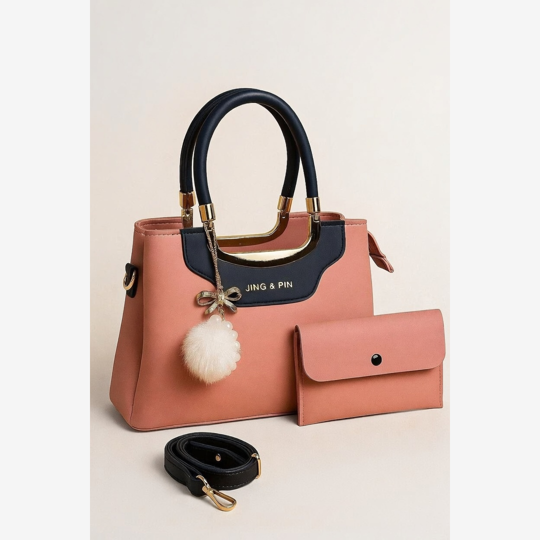 Girl's Leather Plain Hand Bag Set