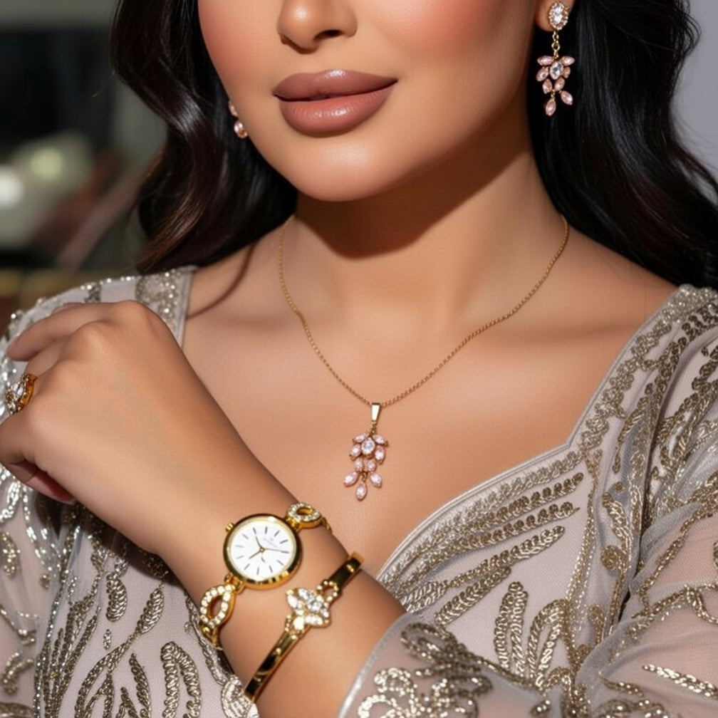 Ladies Watch With Jewellery & Bangle Elegant Stylish Durable Quality Timeless Design (With Box)