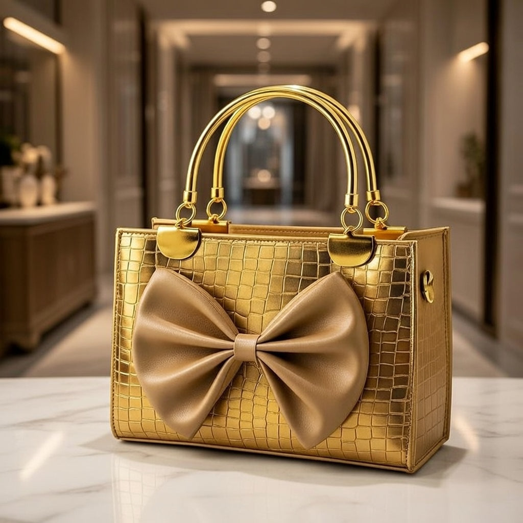 Crocodile Bow Handbag Elegant Stylish And Durable Design For Fashionable Daily Carry And Special Occasions